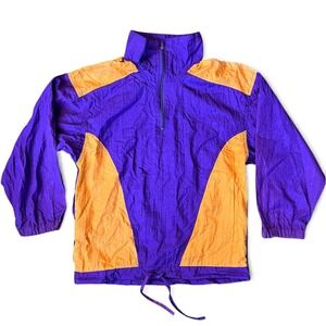 VTG Jarama Purple Orange Colorblock Pullover 1/4 Zip Windbreaker Jacket Men S